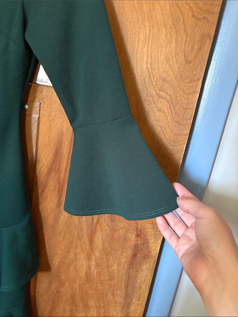 Lulus Deep Green Ruffle Hem Bell Sleeve Dress - Picture 5 of 7